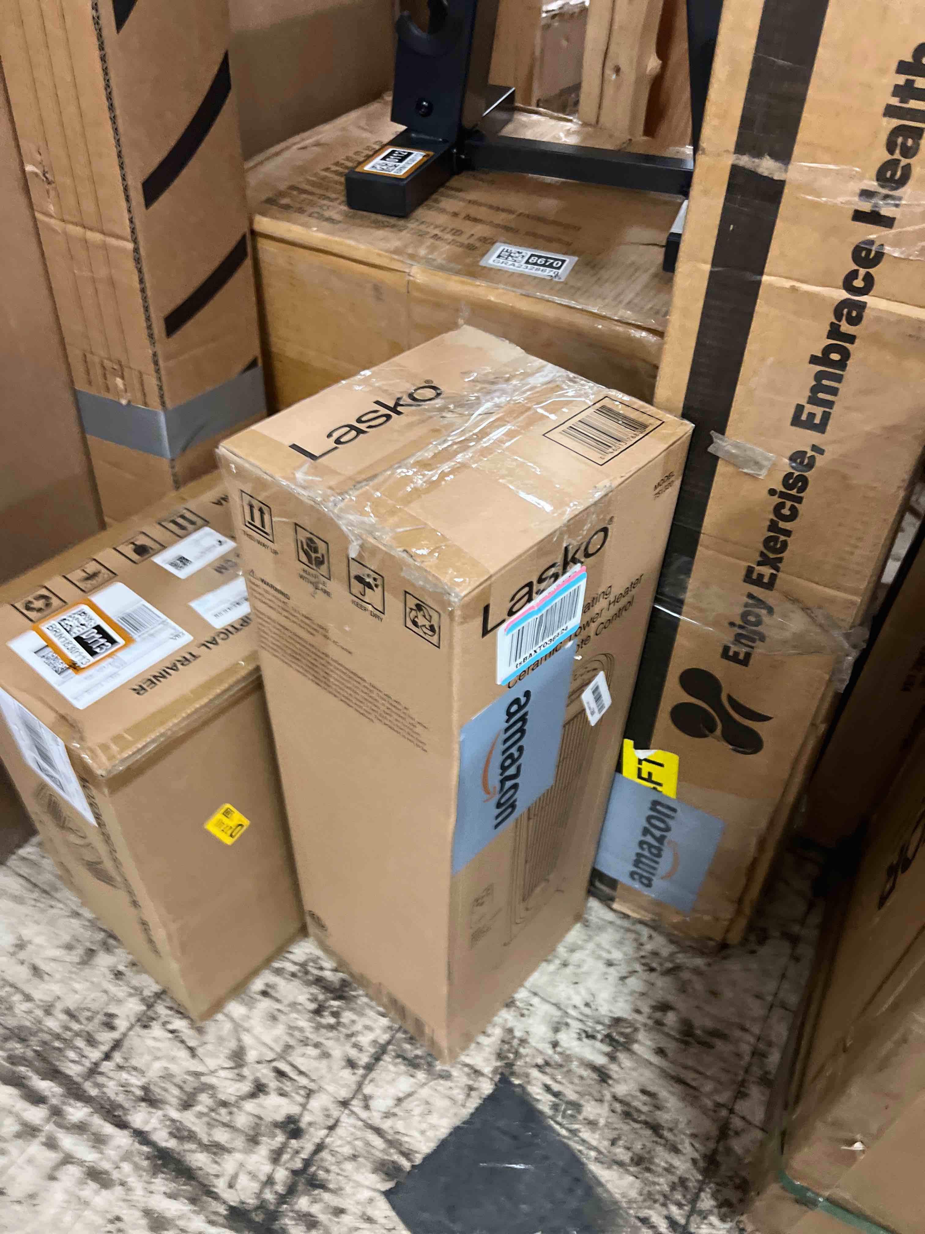 Condition photo showing New/Like New for Lasko - Portable Ceramic Tower Space Heater with Remote Control - Black/Silver