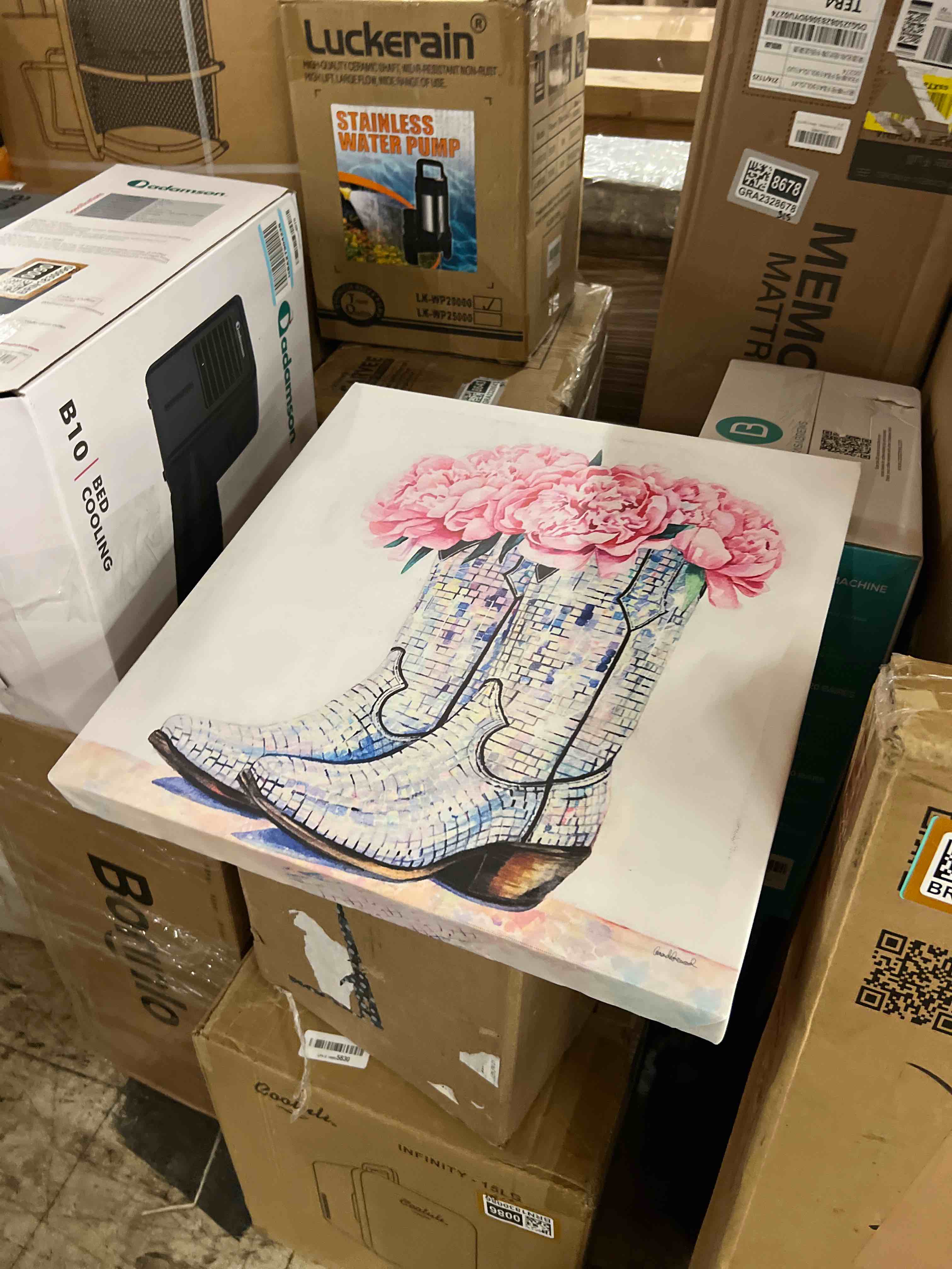 Condition photo showing New/Like New for Stupell Industries Country Cowboy Boots Bouquet Canvas Wall Art, Design by Ziwei Li