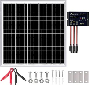 solperk solar panel kit 50w 24v, intelligent waterproof 10a pwm controller, home outdoor solar battery charger for rv car boat marine tractor camping, 24 volt batteries solar panel charger
