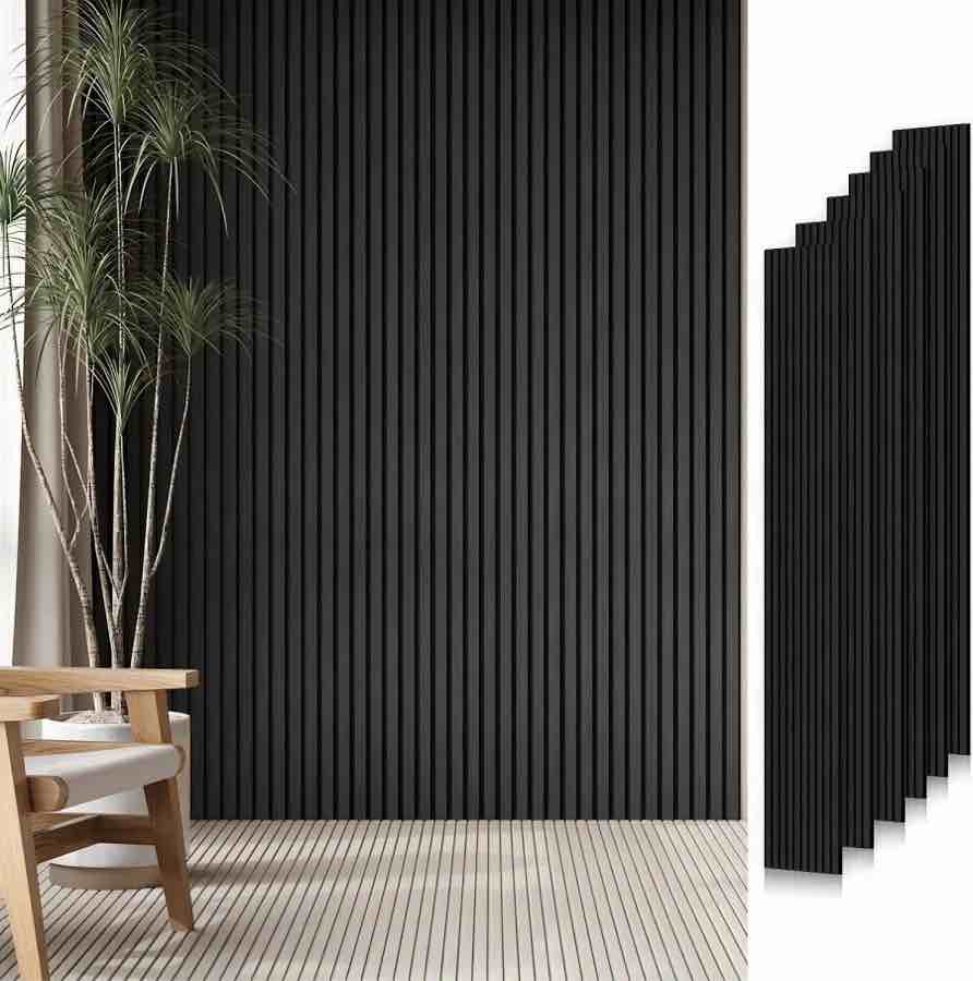 avana acoustic wood wall panels - 93.2x11.25 inch panels - fits 94x12 layout - smoke oak acoustic panels 4 pcs - wall panels for interior wall decor for homes, offices - sturdy wood panels for wall