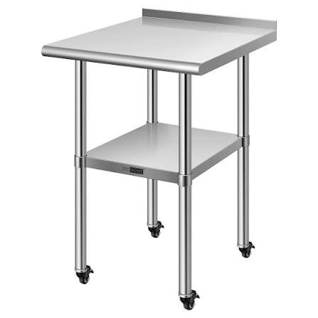 vivohome 24 x 24 inch stainless steel work table with backsplash, prep commercial table with wheels for restaurant, hotel, home and warehouse 24 x 24 x 36 inch
