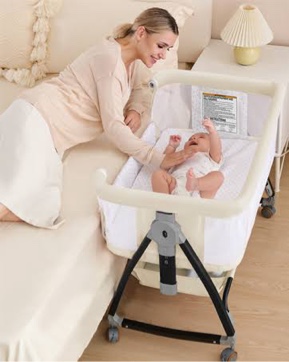 Baby Bassinet Bedside Sleeper, 3-in-1 Rocking Bassinet for Baby with 6-Level Height Adjustable, 4 Wheels & Breathable Mesh Walls, Portable Bedside Bassinet with Mattress for Newborn