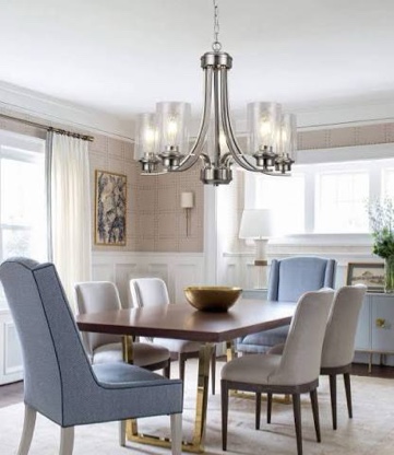 NA 5 Light Clear Glass Shade Modern Chandeliers Brushed Nickel Dining Room Lighting Fixtures Ceiling Hanging Pendant Lighting for Foyer Bedroom Kitchen Living Room