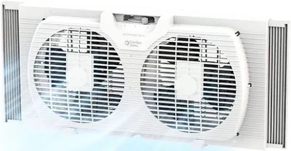 Comfort Zone 9  3-Speed Reversible Twin Window Fan with Remote Control  White
