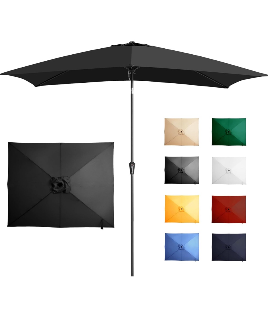 ayge 6.5x10ft rectangular patio umbrella outdoor table umbrella w/push button tilt & crank rectangle market umbrella uv protection for garden,deck,lawn,yard & pool,black