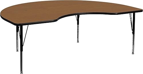 Flash Furniture Wren 48''W x 72''L Kidney Oak Thermal Laminate Activity Table - Height Adjustable Short Legs