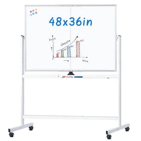 Large Mobile Whiteboard Height Adjustable, maxtek 48 x 36 inches Rolling White Board Magnetic Whiteboard with Stand Double-Sided Dry Erase Board on Wheels for Home Office Classroom School
