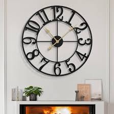 large wall clock,minimalist 16'' battery operated clock with wood and metal frame decorative wall clocks for living room,bedroom or office