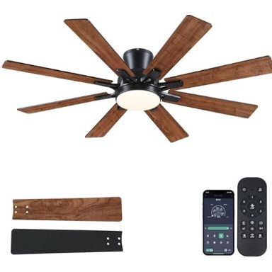 52 Inch Flush Mount Ceiling Fan with 8 Blades Remote and APP Control for Living Room Bedroom and Patio
