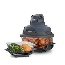ninja crispi 4-in-1 portable glass air fryer cooking system, 1500w, 4qt & 6-cup tempware glass containers with storage lids, microwave, freezer & dishwasher safe, cyberspace gray, fn101gy