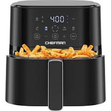 chefman air fryer - 4 qt compact airfryer for quick & easy meals in minutes, features hi-fry technology for extra crisp, touchscreen controls with 4 presets, nonstick & dishwasher safe basket - black
