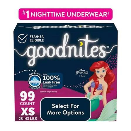 Goodnites Overnight Underwear for Girls  XS  99 Ct (Select for More Options)