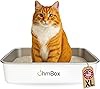 OHM Pets XL Cat Litter Box Stainless Steel - Non Stick Extra Large Stainless Steel, Rust-Proof Metal, Kitty Litter Box, Anti-Leak with High Sides, Non-Slip Rubber Feet, White