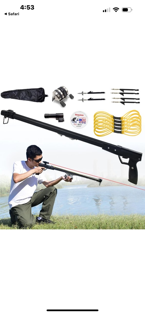  Slingshot Rifle, Fishing Reel High Power Slingshot w/ Mounted Laser Light for Accuracy, Pedal Design for Cocking (Does not Include Darts.)