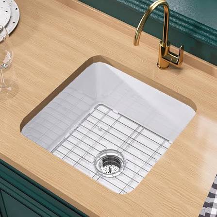 White Undermount Bar Sink 18 Inch - Small Topmount Kitchen Sink Drop In 18''x18''x9'', Dual Mount Single Bowl, Heavy Duty Solid Fireclay, w 2 Accessories, for Kitchen & Outdoor,Small Space
