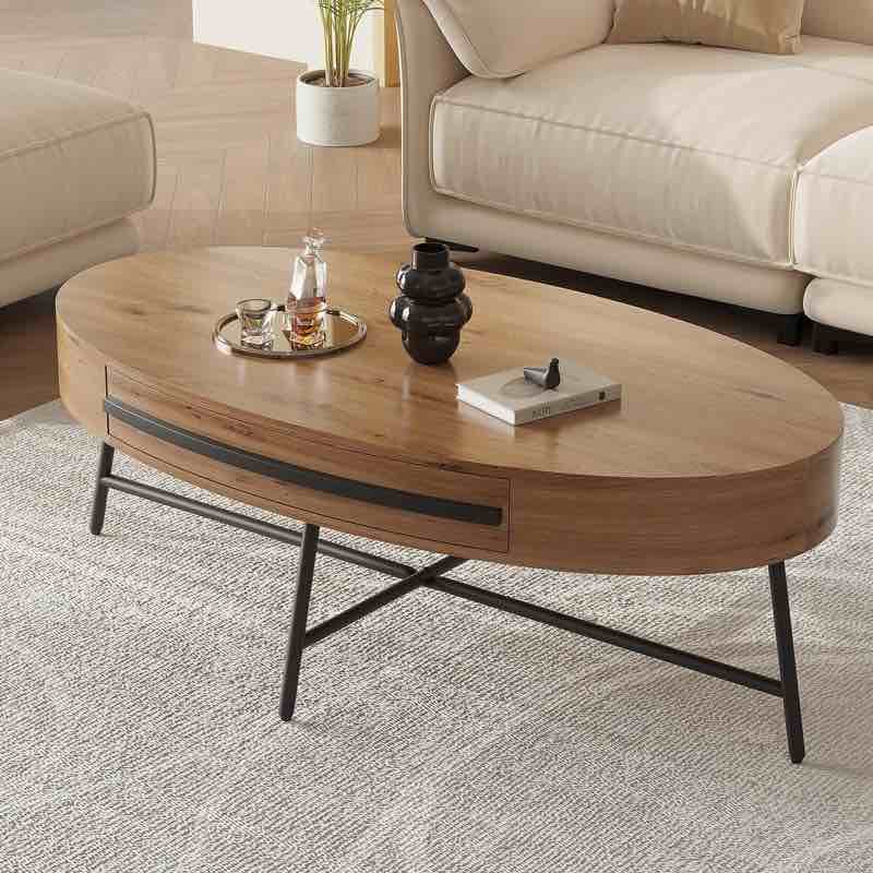 Oval Coffee Table With Drawer Mid-Century Modern Center Table 47.2'' Wooden Coffee Table By Ebern Designs