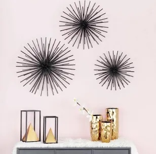 DecMode Black Metal 3D Starburst Wall Decor (3 Count)