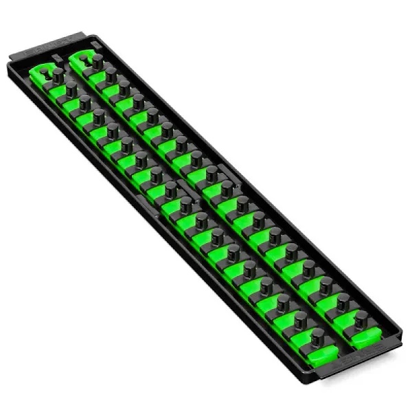 Ernst Manufacturing 8485 Socket Boss, Premium 2-Rail Twist Lock Socket Organizer, 3/8 Inch-Drive, 18-Inch, Green -