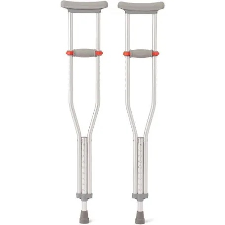 Medline Lightweight Aluminum Red Dot Crutches, for Patients 4'6''-5'2'' Tall, Walking Aid for Kids, Adults & Seniors, 300 lbs. Weight Capacity