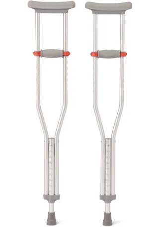 Medline Lightweight Aluminum Red Dot Crutches, for Patients 4'6''-5'2'' Tall, Walking Aid for Kids, Adults & Seniors, 300 lbs. Weight Capacity