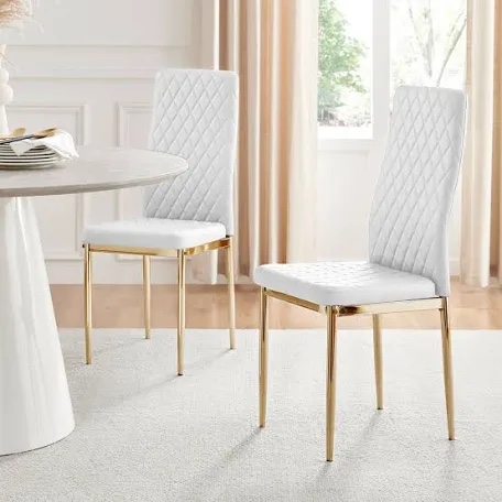Morgan Hatched Faux Leather Sleek Metal Leg Luxury Dining Chairs (Set of 6)