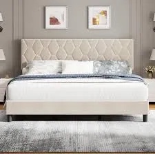 Heavy-Duty Platform Bed Frame, With Height Adjustable Fabric Headboard By Ebern Designs