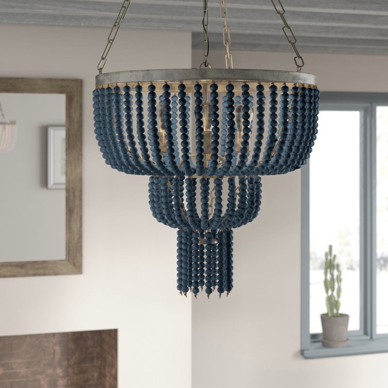 Aidescombe 2-Tier Draped Wood Bead Chandelier