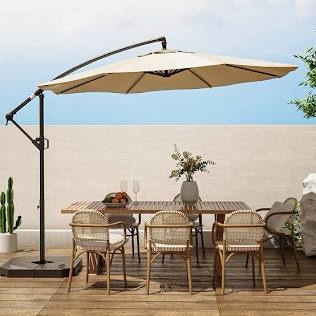 wikiwiki 10ft Patio Umbrellas Offset Outdoor Umbrella Cantilever Hanging Umbrellas w/Infinite Tilt, Fade Resistant Waterproof RECYCLED FABRIC Canopy & Cross Base, for Yard, Garden & Deck, Tan