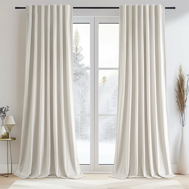 Ike Velvet 100% Blackout Curtains , Back Tab Hooks Drapes,Room Darking Thermal Insulated Drapes(Set of 2,With Hooks) (Set of 2) 