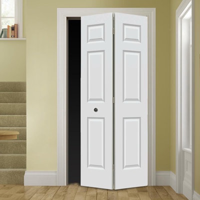 paneled manufactured wood hollow primed textured 6-panel bi-fold door 