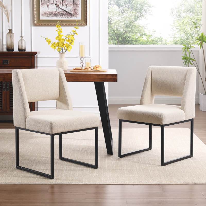 Markque 18.3" H Boucle/Linen Upholstered Parsons Chair with Metal Frame (Set of 2) 