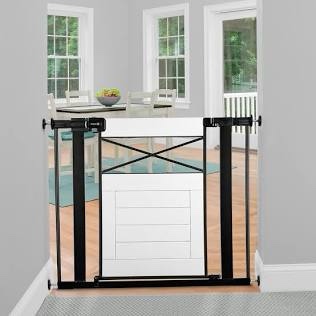Safety 1st Easy Install Modern Farmhouse Gate, White and Black
