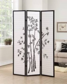 Roundhill Furniture 3-Panel Oriental Shoji Screen/Room Divider in Black