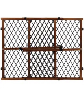 evenflo position & lock adjustable wood baby gate  pressure-mounted  locking latch   26 -42 inches farmhouse brown