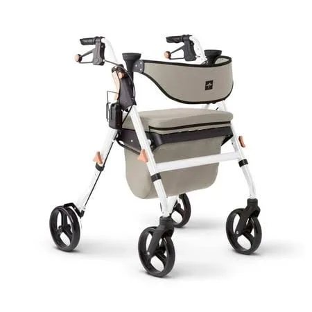 Medline Premium Empower Rollator Walker with Memory Foam Seat  Gray & White  300 lb. Weight Capacity  8'' Wheels  Microban* Technology