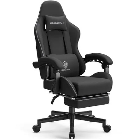Dowinx Gaming Chair Fabric with Pocket Spring Cushion, Massage Game Chair Cloth with Headrest, Ergonomic Computer Chair with Footrest 290LBS, Black