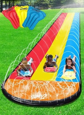 jambo xl 20ft premium slip splash and slide with 3 bodyboards, heavy duty water slide- advanced 3-way water sprinkler system, backyard waterslide outdoor water toys n slides for kids splash pad