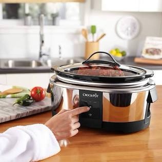 crock-pot 6 quart programmable slow cooker with timer and auto food warmer setting, stainless steel