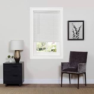 Cordless Light Filtering Mini Blind - 35 Inch Width, 64 Inch Length, 1" Slat Size - Pearl White - Cordless GII Morningstar Horizontal Windows Blinds for Interior by Achim Home Decor