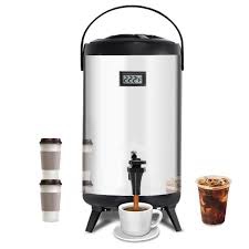 wantjoin insulated beverage dispenser-thermal hot and cold beverage dispenser tea dispenser stainless steel 12l/3.2gal hot drink dispenser with spigot for hot tea&coffee,cold milk,water,juice (black)