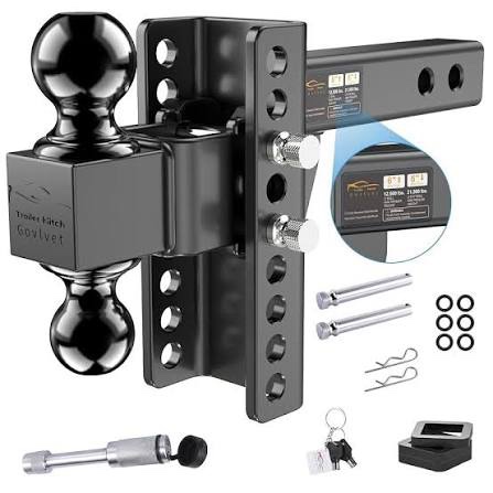 Adjustable Trailer Hitch -Drop Hitch (Fits 2-Inch Receiver) - Heavy Duty Tow Hitch with 8-Inch Drop/Rise, 2" & 2-5/16" Ball Hitches for Truck (21,500 LBS GTW) - w/Anti-Theft Hitch Locking Pins