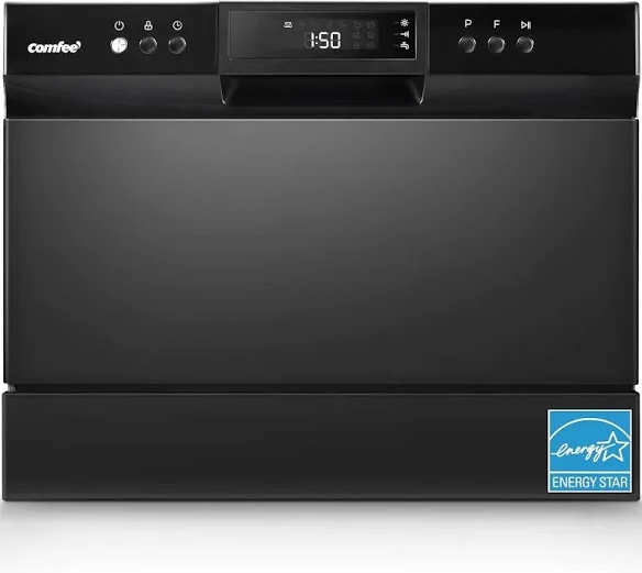 COMFEE' Countertop Dishwasher, Energy Star Portable Dishwasher, 6 Place Settings, Mini Dishwasher with 8 Washing Programs, Speed, Baby-Care, ECO& Glass, Dish Washer , Black
