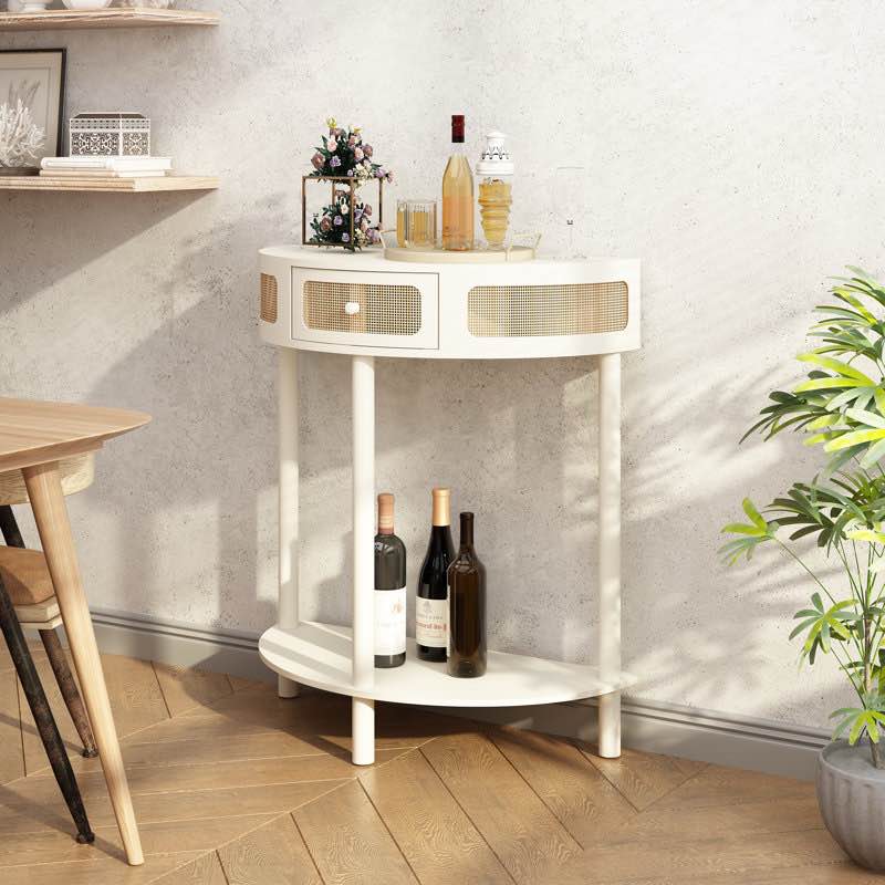 Cantina 31"W Half-Round Solid Wood Console Table with Authentic Rattan