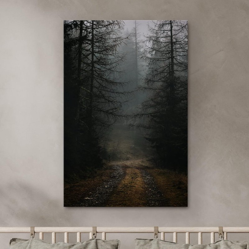 Autumn Fall "Dark Moody Pine Tree Forest Nature Landscape Framed Canvas Digital Print Wall Art 48x32 