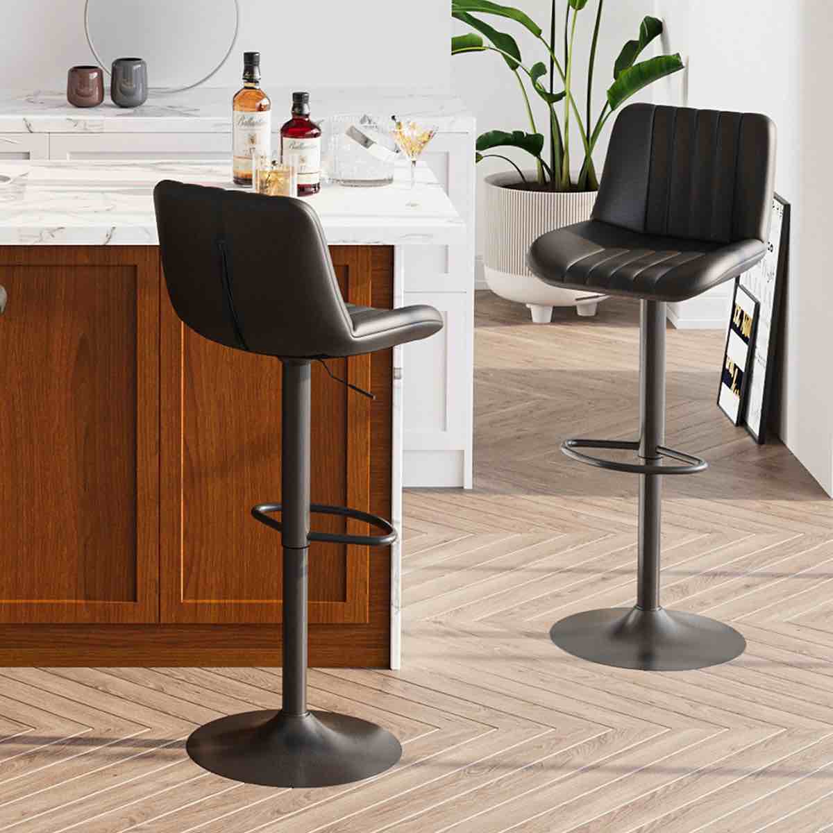 COLAMY Swivel Upholstered Adjustable Height Counter Stool with Metal Frame (Set of 2)