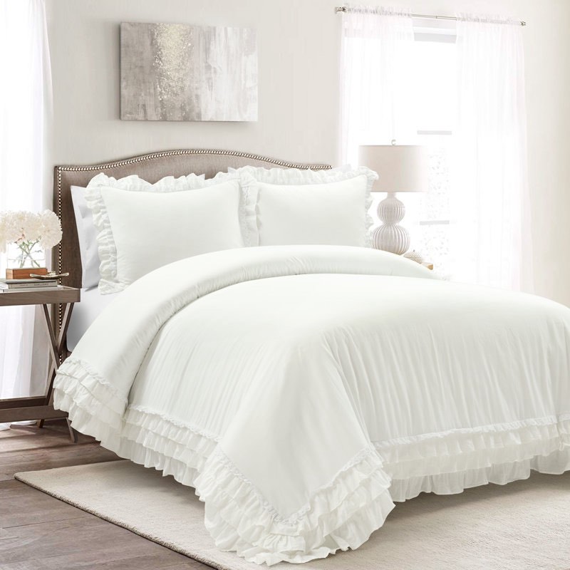 Yoren White Standard Cotton 3 Piece Duvet Cover Set (Set of 3)
