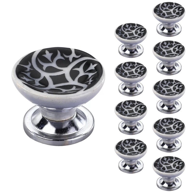 Swirl Design 1-1/2 In. Black/White Cupped Cabinet Knob (Pack of 10) By Mascot Hardware