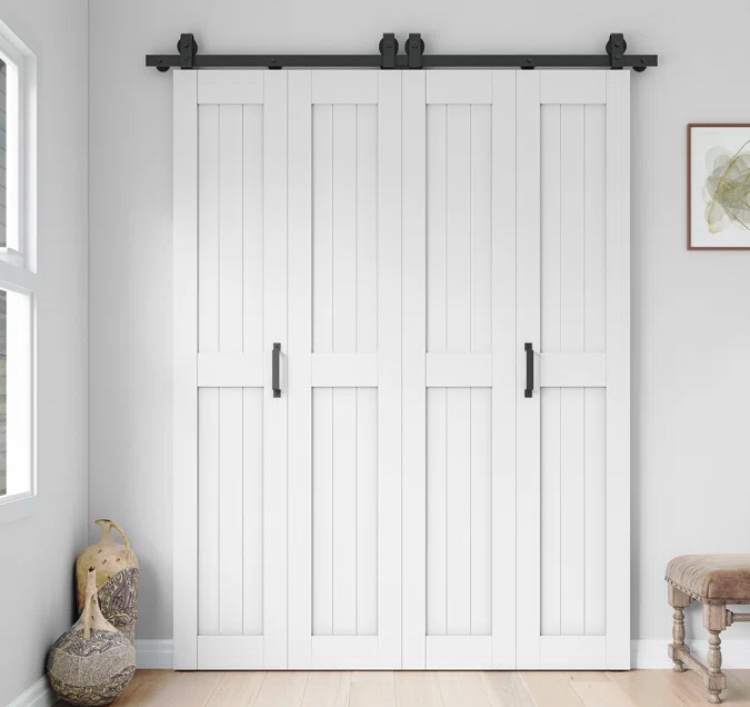 Smart Standard 84" Manufactured Wood Double Bifold Sliding Barn Doors with Installation Hardware Kit, Top-mounted Hanger