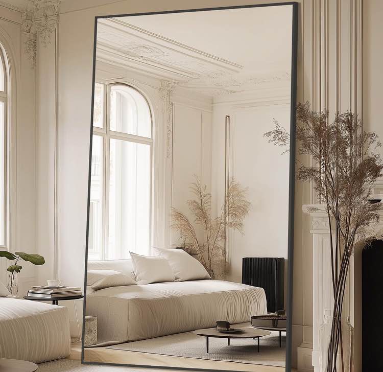 MELOMOIR 44"x72" Oversized Floor Mirror, Freestanding, Large Full Body Mirror for Bedroom, Living Room & Gym - Black Mirror with Tempered Glass