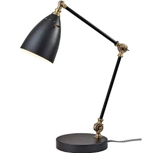 Adesso 3904-01 Boston Desk Lamp, 18.5 in., 40W Standard, 40W LED, Black w/Antique Brass Accents, 1 Table Lamp